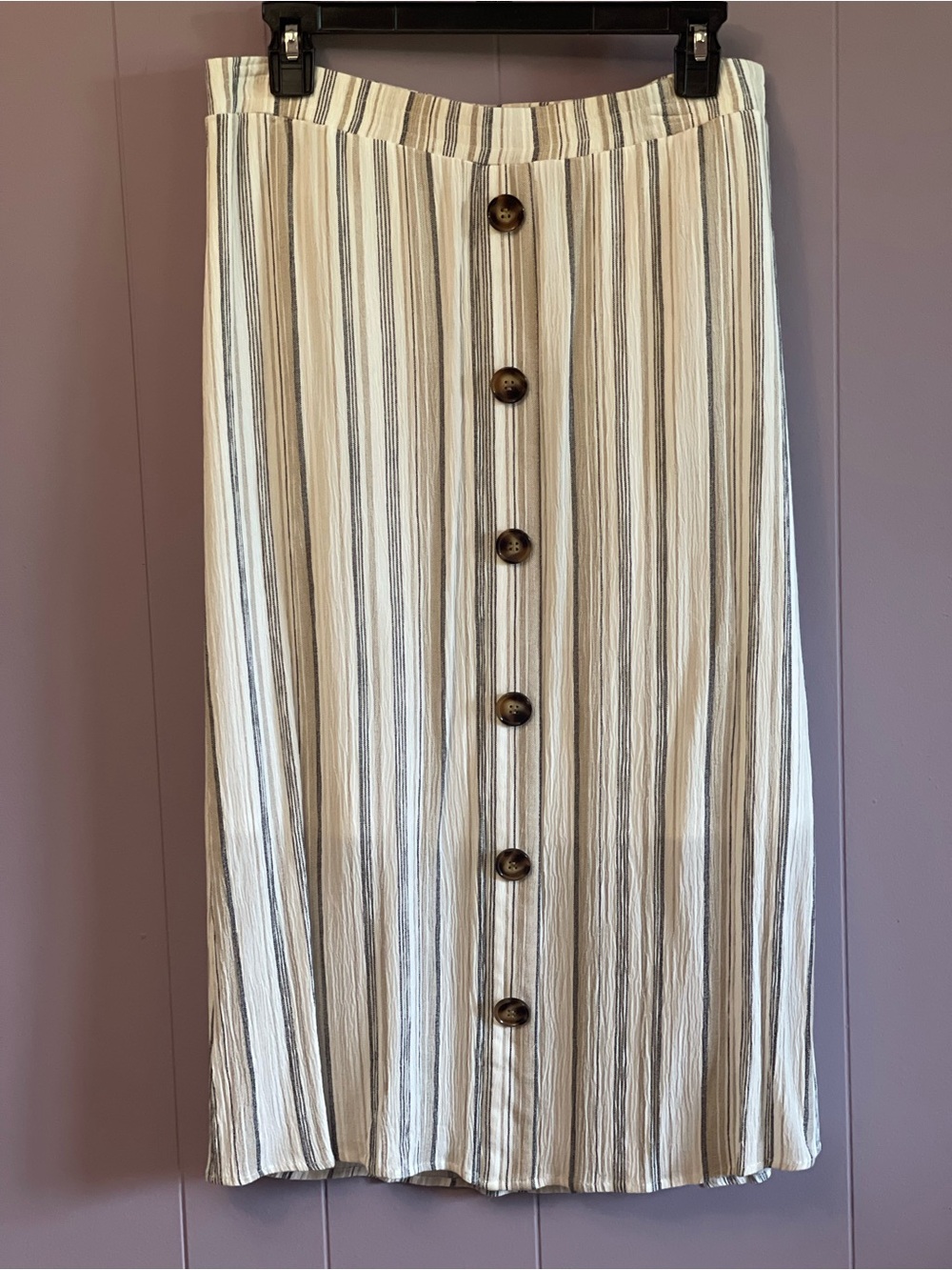Apt. 9 Cream and Black Striped Button-Front Midi Skirt